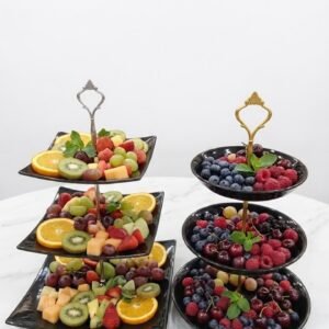 Modern Midnight 3-Tier Black Display Stand (Square & Round)