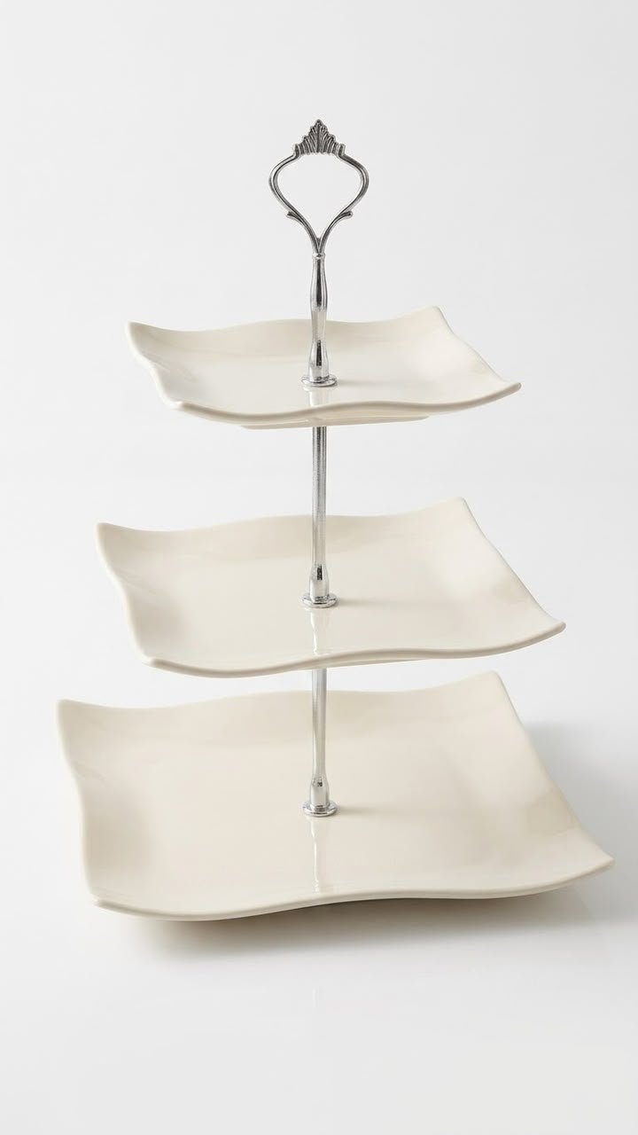 Modern Midnight 3-Tier White Ceramic Serving Stand (Round & Square) - Image 2
