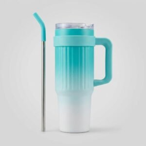 Aqua Travel Tumbler Mug with Straw & Handle