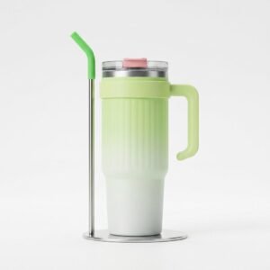 Pastel Green Travel Tumbler Mug with Straw & Handle