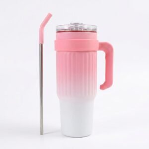 Blush Pink Travel Tumbler Mug with Straw & Handle