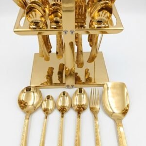 Royal Gold-Plated 29-Pcs Cutlery Set with Stand – 6 Person Dining Set